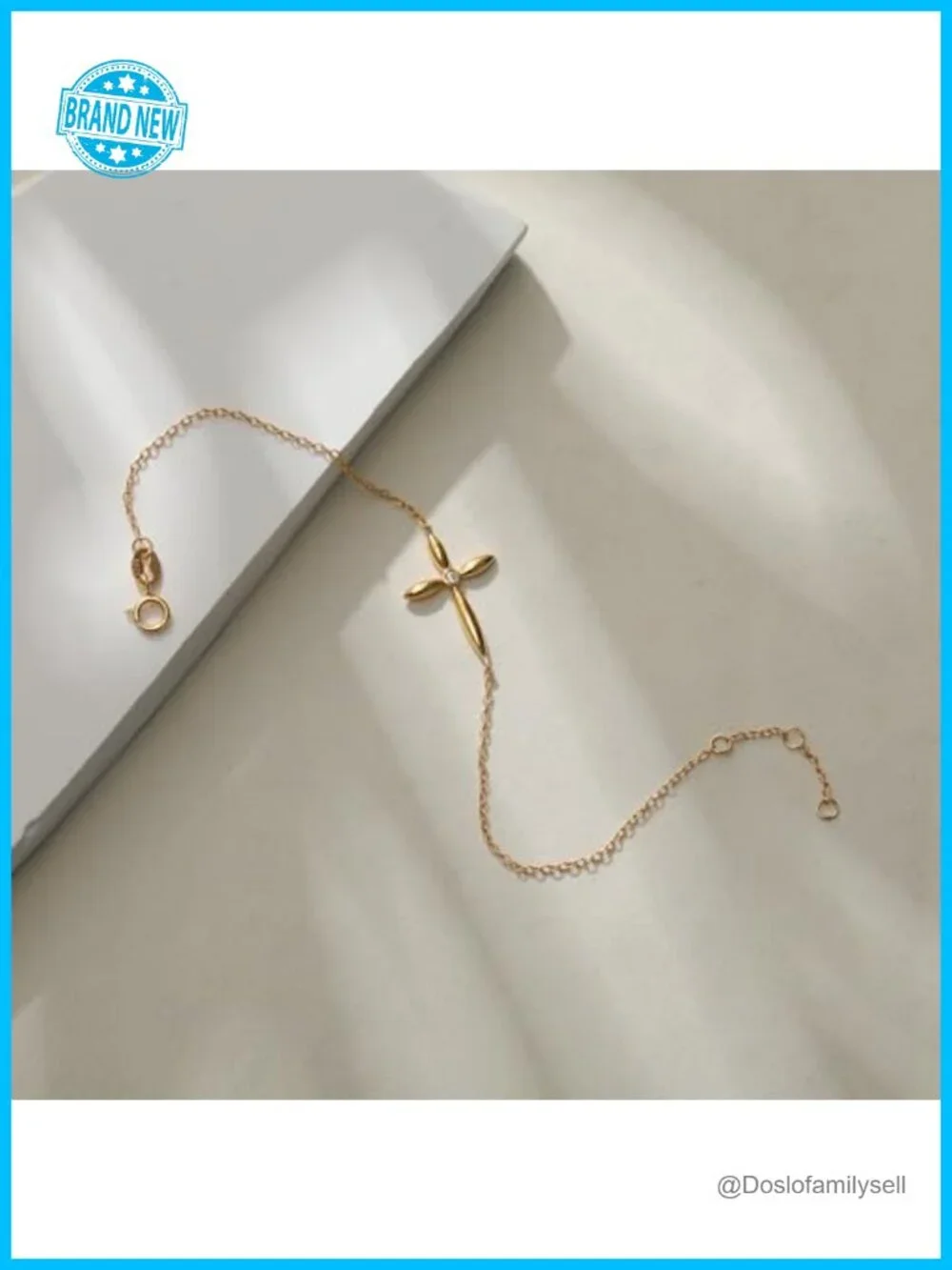 14K Gold Plated 925 Sterling Silver Cross CZ Link Bracelet